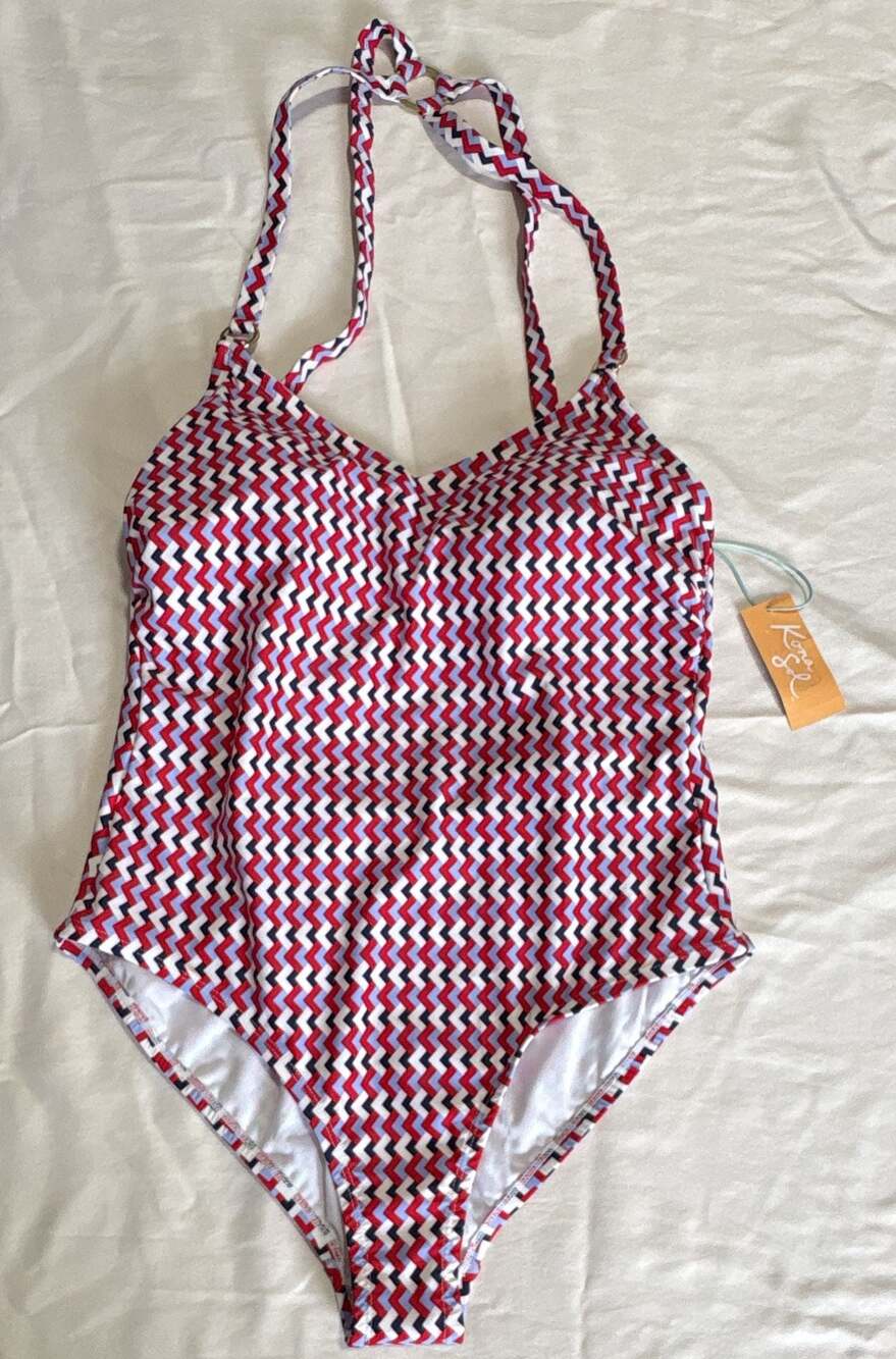 Kona Sol Red White Blue Chevron Ring One Piece Swimsuit Size 14 NWT